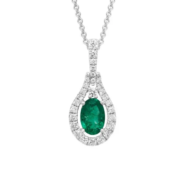 14k White Gold Emerald Diamond Pendant Elgin's Fine Jewelry Baton Rouge, LA