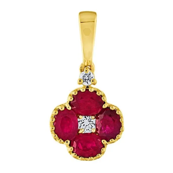 14kt YG Ruby & Diamond Clover Pendant Elgin's Fine Jewelry Baton Rouge, LA