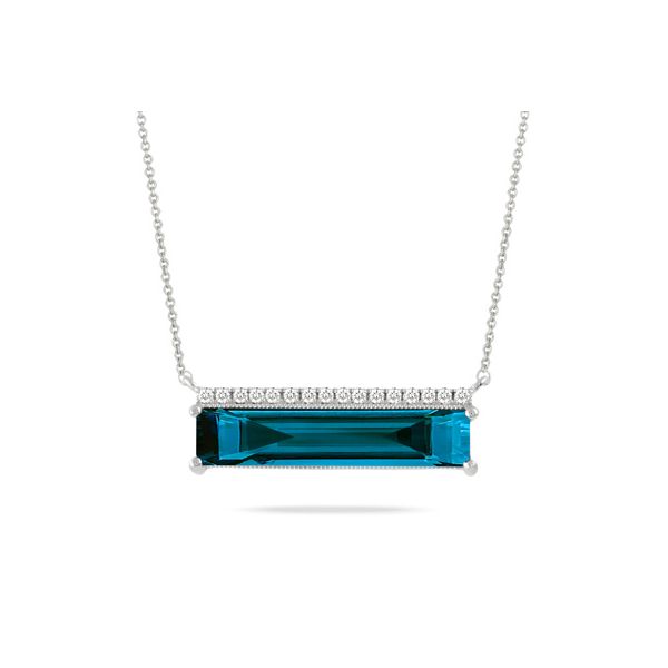 18k White Gold London Blue Topaz Bar Necklace Elgin's Fine Jewelry Baton Rouge, LA