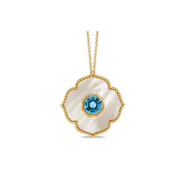 18k Yellow Gold Sky Blue Topaz & Mother of Pearl Necklace Elgin's Fine Jewelry Baton Rouge, LA