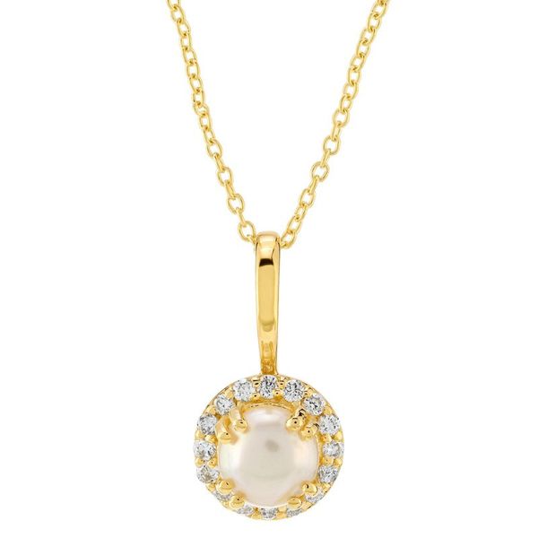 Pearl & Diamond Halo June Birthstone Necklace Elgin's Fine Jewelry Baton Rouge, LA