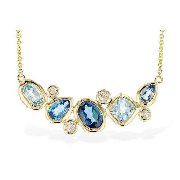 14kt Yellow Gold Blue Topaz and Diamond Necklace Elgin's Fine Jewelry Baton Rouge, LA