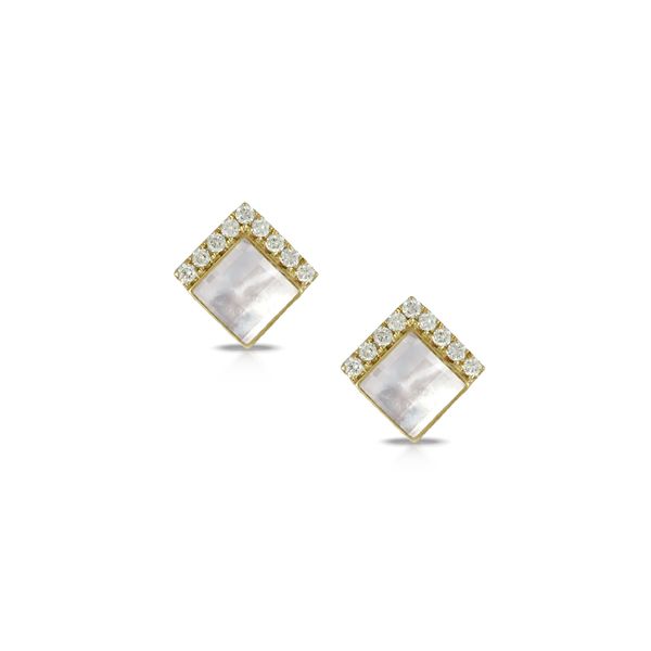 18K Gold Mother-of-Pearl and Clear Quartz Doublet and Diamond Earrings Elgin's Fine Jewelry Baton Rouge, LA
