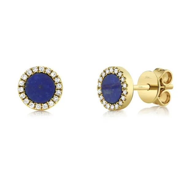 14K Yellow Gold Lapis and Diamond Stud Earrings Elgin's Fine Jewelry Baton Rouge, LA