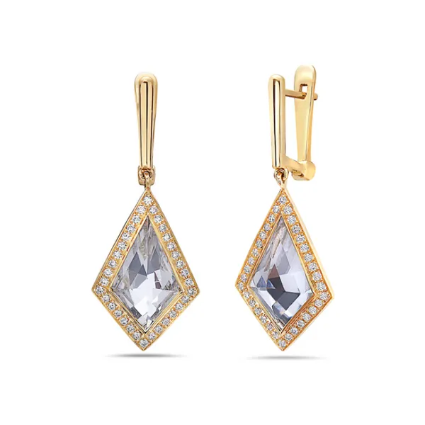 14 Karat Yellow Gold White Quartz Earring Elgin's Fine Jewelry Baton Rouge, LA