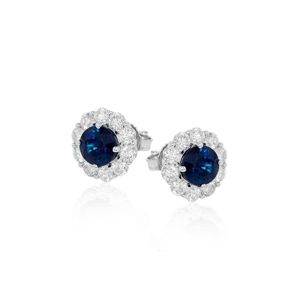 Simon G. Sapphire and Diamond Halo Stud Earrings Elgin's Fine Jewelry Baton Rouge, LA
