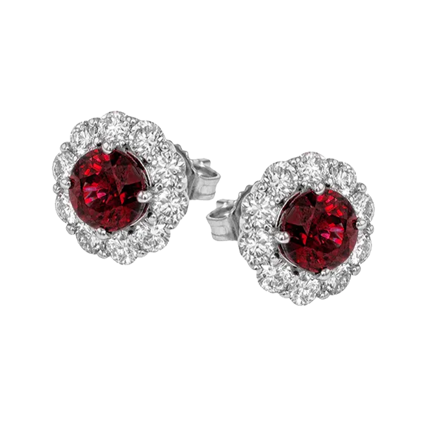 Simon G. Ruby and Diamond Halo Stud Earrings Elgin's Fine Jewelry Baton Rouge, LA