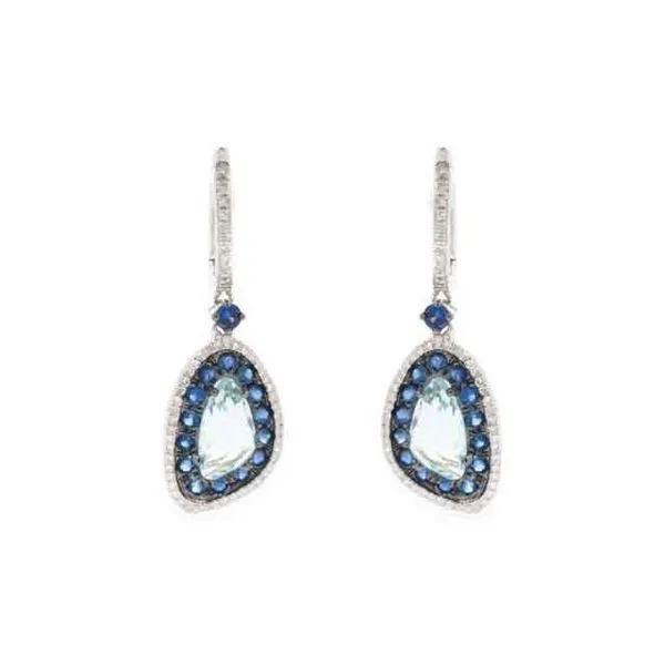 14K White Gold Blue Topaz, Sapphire and Diamond Earrings Elgin's Fine Jewelry Baton Rouge, LA
