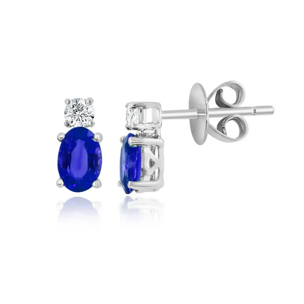 14K White Gold Sapphire & Diamond Stud Earrings Elgin's Fine Jewelry Baton Rouge, LA