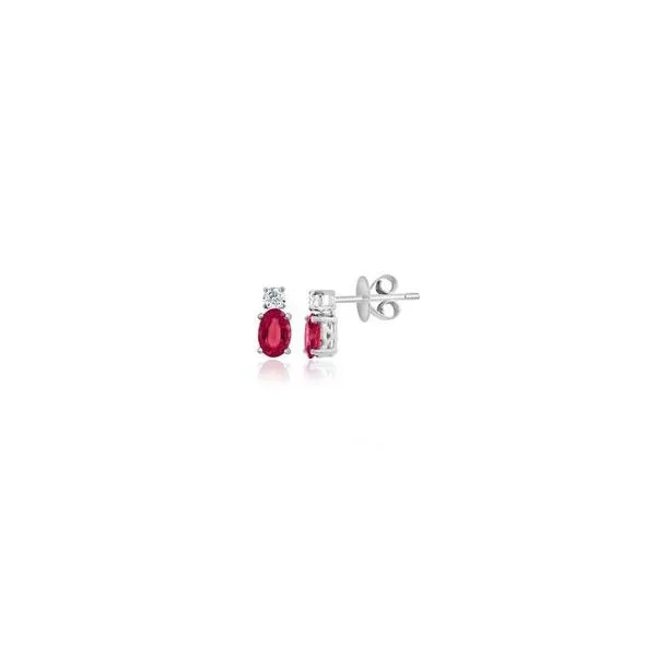 14K White Gold Ruby & Diamond Stud Earrings Elgin's Fine Jewelry Baton Rouge, LA