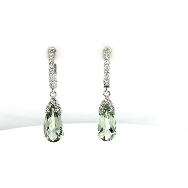 18K White Gold Green Amethyst Dangle Earrings Elgin's Fine Jewelry Baton Rouge, LA