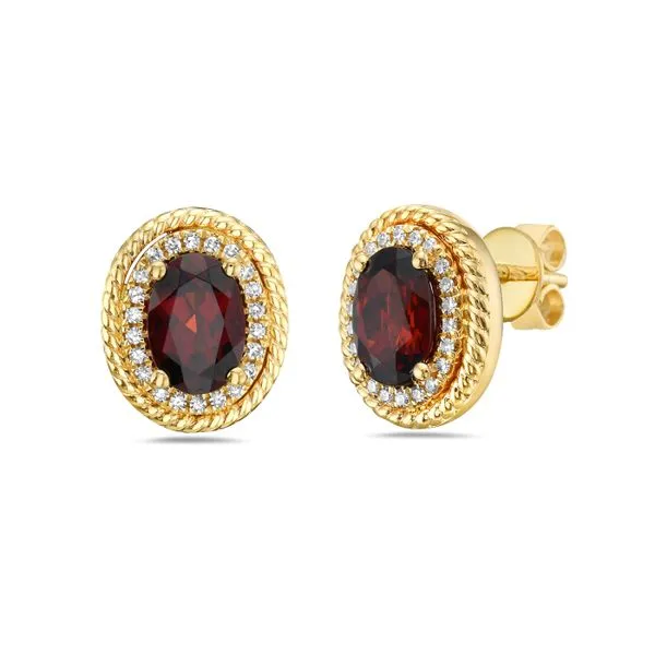 14K Yellow Gold Garnet & Diamond Stud Earrings Elgin's Fine Jewelry Baton Rouge, LA