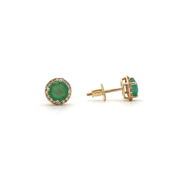 10K Yellow Gold Emerald Halo Stud Earrings Elgin's Fine Jewelry Baton Rouge, LA