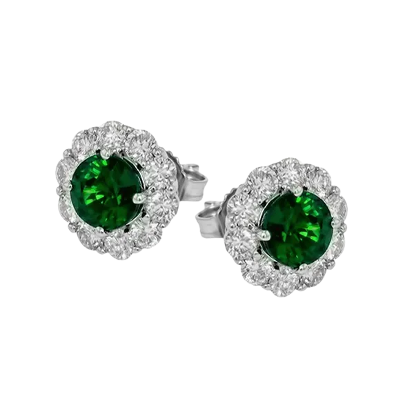 18K White Gold Emerald Halo Studs Elgin's Fine Jewelry Baton Rouge, LA