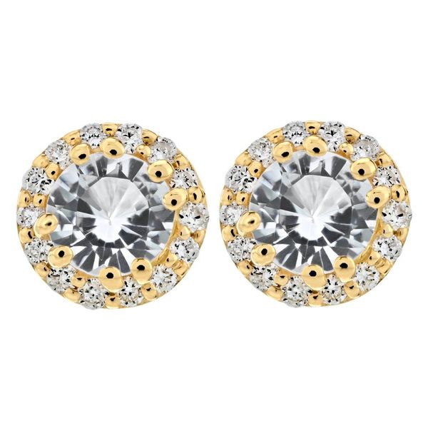 White Topaz & Diamond Birthstone Halo Stud Earrings Elgin's Fine Jewelry Baton Rouge, LA