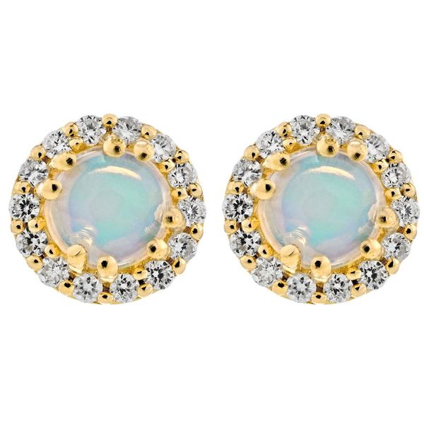 10K Yellow Gold Opal and Diamond Birthstone Earrings Elgin's Fine Jewelry Baton Rouge, LA