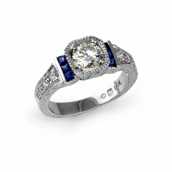 14K White Gold Sapphire and Diamond Engagement Ring Elgin's Fine Jewelry Baton Rouge, LA