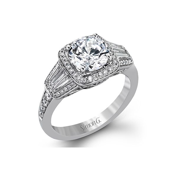 18K White Gold Diamond Halo Style Engagement Ring Elgin's Fine Jewelry Baton Rouge, LA