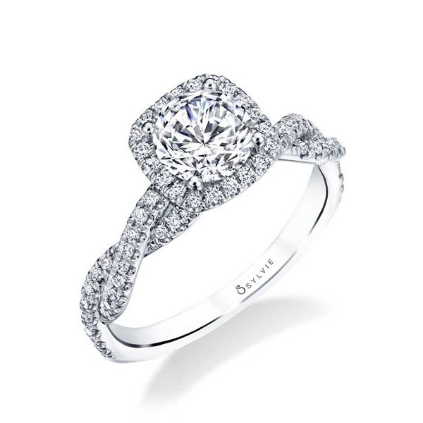 14K White Gold Halo Diamond Engagement Ring Elgin's Fine Jewelry Baton Rouge, LA