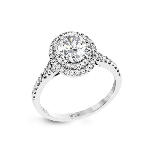 18K White Gold Simon G Diamond Halo Engagement Ring Elgin's Fine Jewelry Baton Rouge, LA