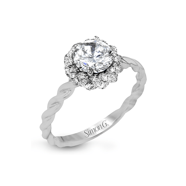 18K White Gold Simon G Diamond Halo Engagement Ring Elgin's Fine Jewelry Baton Rouge, LA