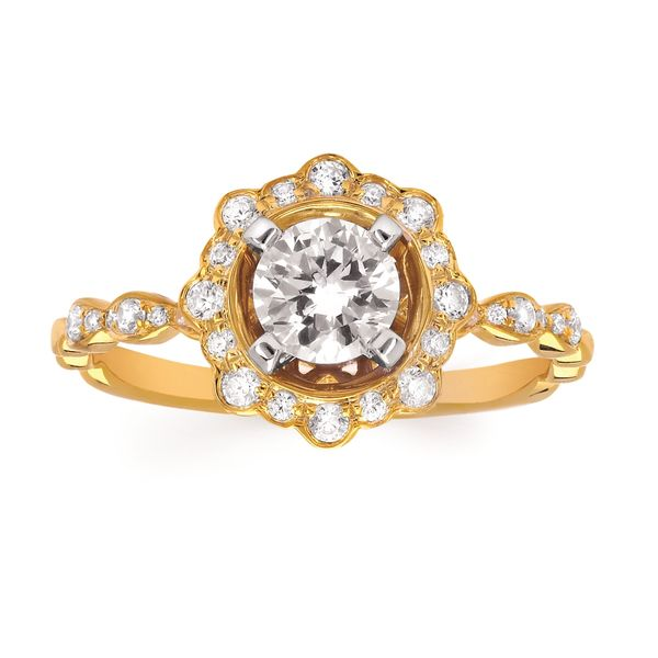 14K Yellow Gold Antique Style Halo Engagement Ring Elgin's Fine Jewelry Baton Rouge, LA