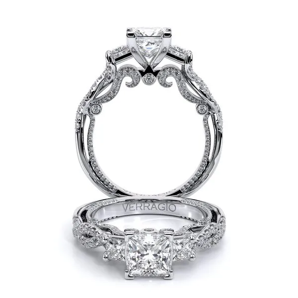 Verragio 18K White Gold Three Stone Diamond Engagement Ring Elgin's Fine Jewelry Baton Rouge, LA