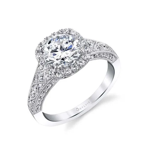 14K White Gold Vintage Inspired Diamond Engagement Ring Elgin's Fine Jewelry Baton Rouge, LA