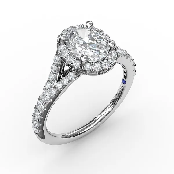 14K White Gold Classic Diamond Halo Engagement Ring with a Subtle Split Band Elgin's Fine Jewelry Baton Rouge, LA