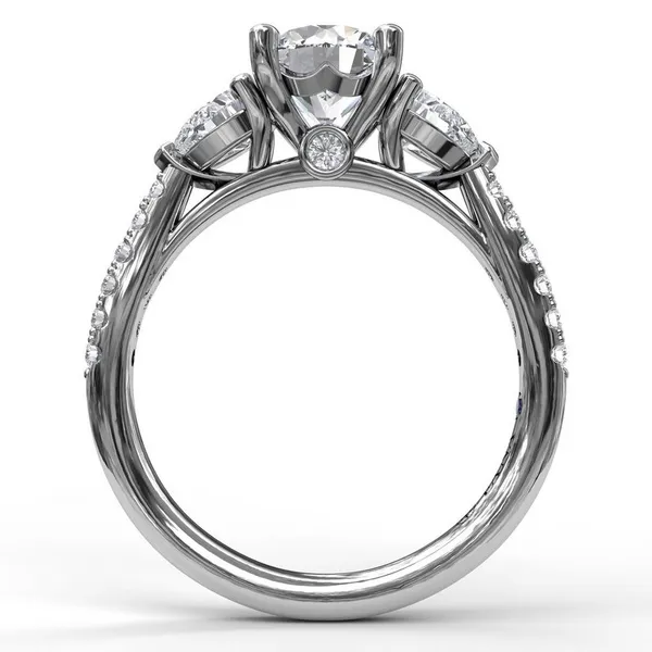 14K White Gold Three-Stone Engagement Ring With Pear Cut Side Stones Image 2 Elgin's Fine Jewelry Baton Rouge, LA