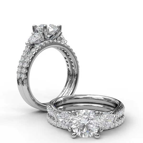 14K White Gold Three-Stone Engagement Ring With Pear Cut Side Stones Image 4 Elgin's Fine Jewelry Baton Rouge, LA