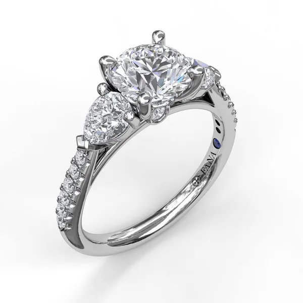 14K White Gold Three-Stone Engagement Ring With Pear Cut Side Stones Elgin's Fine Jewelry Baton Rouge, LA