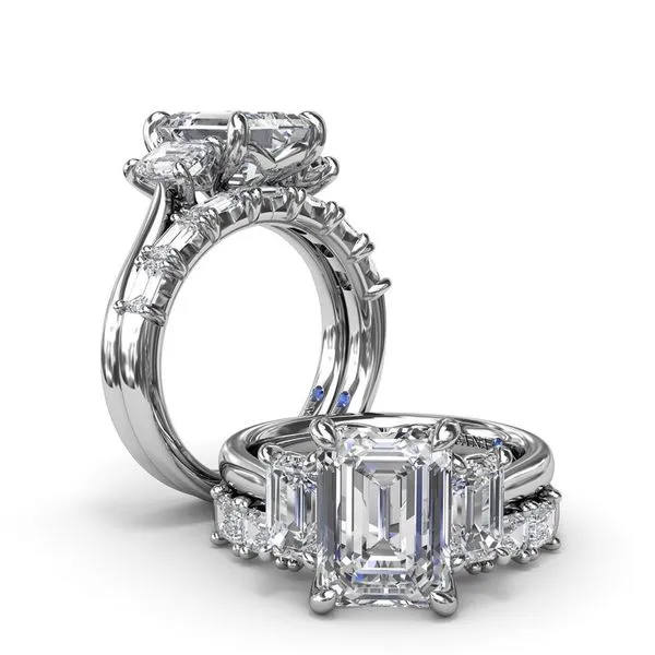 14K White Gold Three Stone Emerald Cut Diamond Engagement Ring Image 4 Elgin's Fine Jewelry Baton Rouge, LA