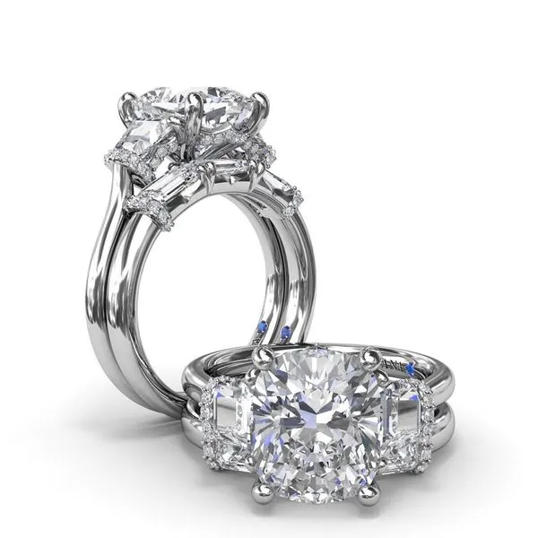 14K White Gold Three Stone Trapezoids Diamond Engagement Ring Image 4 Elgin's Fine Jewelry Baton Rouge, LA