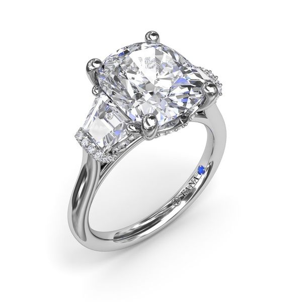 14K White Gold Three Stone Trapezoids Diamond Engagement Ring Elgin's Fine Jewelry Baton Rouge, LA