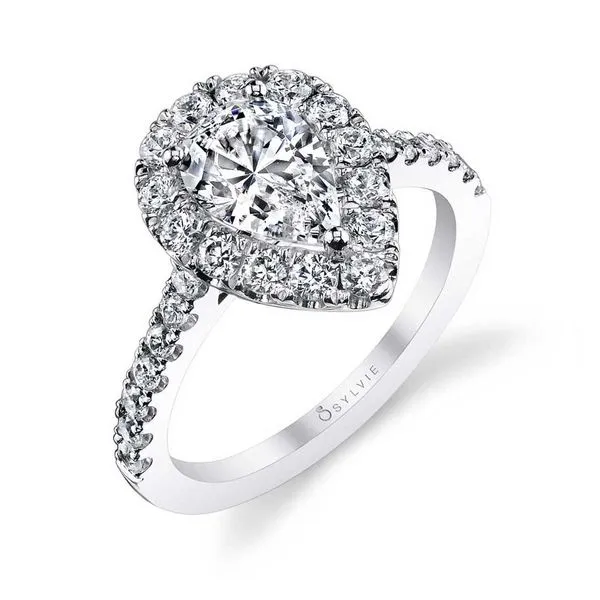 14K Classic Pear Halo Engagement Ring Elgin's Fine Jewelry Baton Rouge, LA