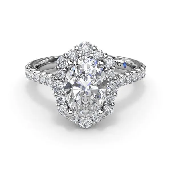 14K White Gold Oval Graduated Halo Style Engagement Ring Elgin's Fine Jewelry Baton Rouge, LA