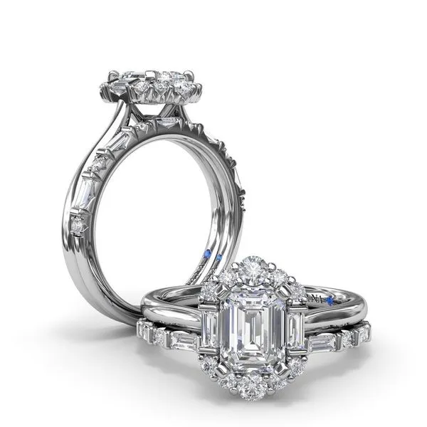 14K Graduated Halo Emerald Diamond Engagement Ring Image 4 Elgin's Fine Jewelry Baton Rouge, LA