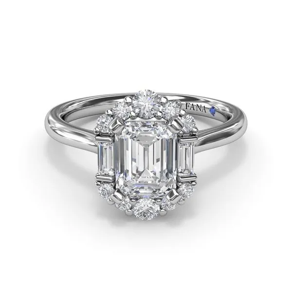 14K Graduated Halo Emerald Diamond Engagement Ring Elgin's Fine Jewelry Baton Rouge, LA