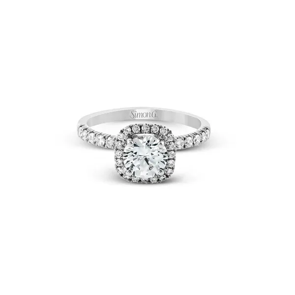 Simon G 18k Diamond Halo Engagement Ring Elgin's Fine Jewelry Baton Rouge, LA