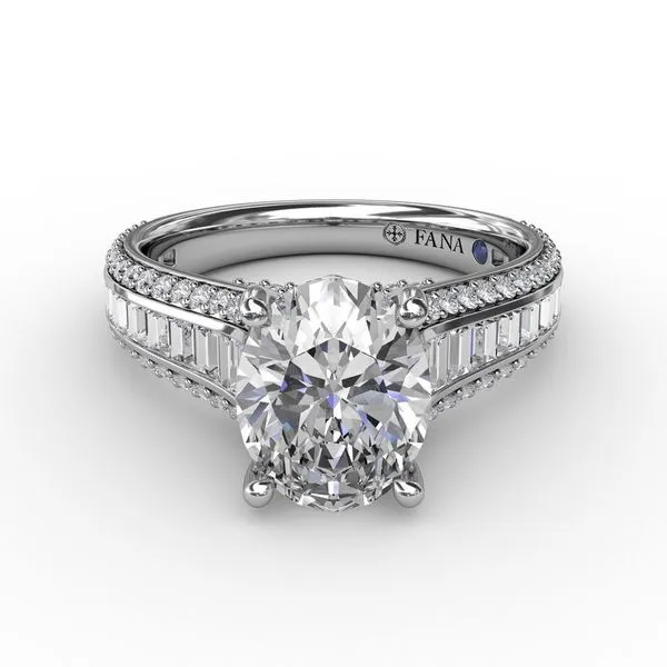 14K Baguette & Round Diamond Engagement Ring Image 2 Elgin's Fine Jewelry Baton Rouge, LA