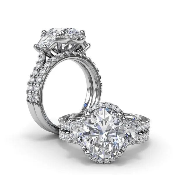 14kt White Gold Halo Diamond Engagement Ring with Lab Trapezoid Sides Image 4 Elgin's Fine Jewelry Baton Rouge, LA