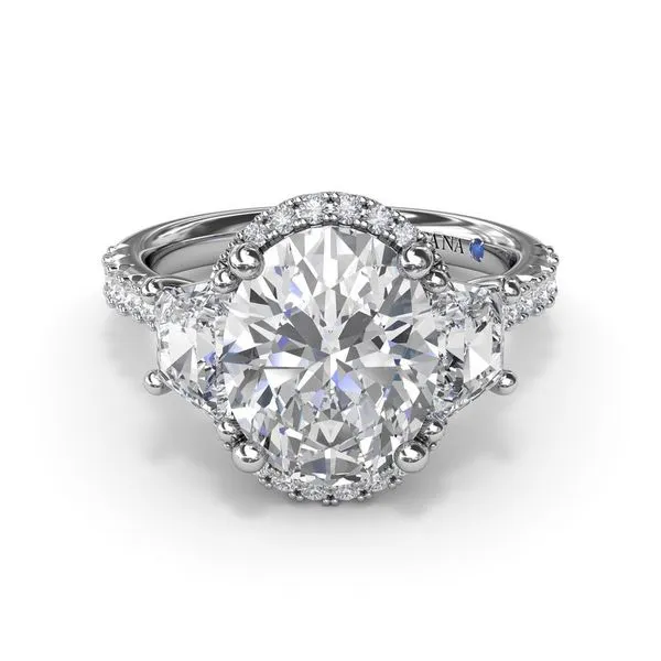 14kt White Gold Halo Diamond Engagement Ring with Lab Trapezoid Sides Elgin's Fine Jewelry Baton Rouge, LA