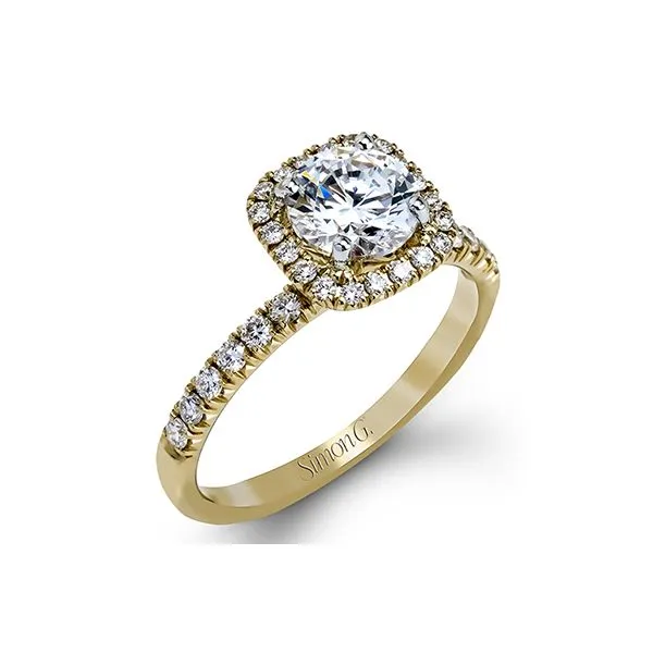 Simon G 18k Diamond Halo Engagement Ring Elgin's Fine Jewelry Baton Rouge, LA