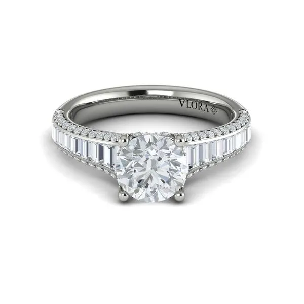 14kt White Gold Baguette & Round Cathedral Engagement Ring Image 2 Elgin's Fine Jewelry Baton Rouge, LA