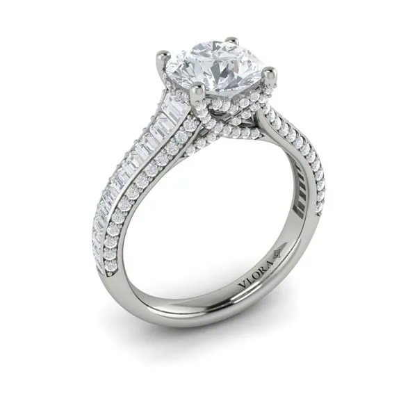 14kt White Gold Baguette & Round Cathedral Engagement Ring Elgin's Fine Jewelry Baton Rouge, LA