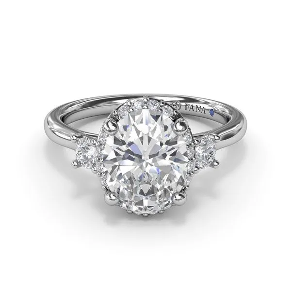 14k White Gold Three Stone Diamond Halo Engagement Ring Image 2 Elgin's Fine Jewelry Baton Rouge, LA