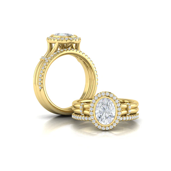 14k Yellow Gold Diamond Accent Bezel Oval Halo Engagement Ring Image 4 Elgin's Fine Jewelry Baton Rouge, LA