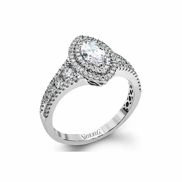 18K White Gold Diamond Double Halo Engagement Ring Elgin's Fine Jewelry Baton Rouge, LA