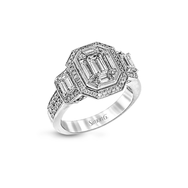 18K White Gold Diamond Mosaic Halo Engagement Ring Elgin's Fine Jewelry Baton Rouge, LA